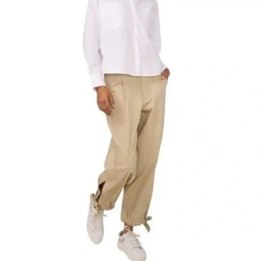 Parker Utility Pants High Rise Ankle Tie Natural Tan Tapered Leg SZ 0 Designer